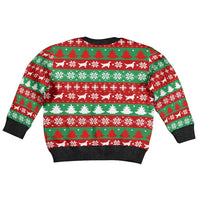 Christmas Dogs Kid Ugly Christmas Sweater with Santa Hats and Red Green Holiday Pattern - Wonder Print Shop