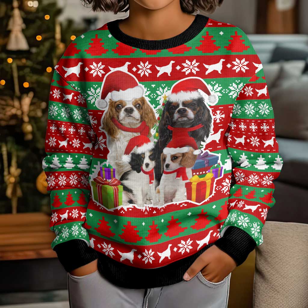 Christmas Dogs Kid Ugly Christmas Sweater with Santa Hats and Red Green Holiday Pattern - Wonder Print Shop