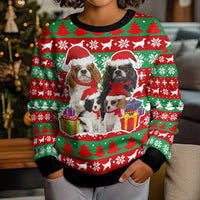 Christmas Dogs Kid Ugly Christmas Sweater with Santa Hats and Red Green Holiday Pattern - Wonder Print Shop