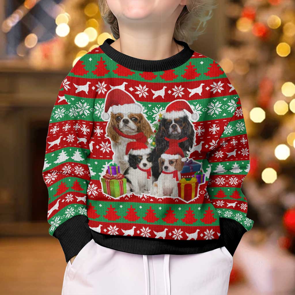 Christmas Dogs Kid Ugly Christmas Sweater with Santa Hats and Red Green Holiday Pattern - Wonder Print Shop