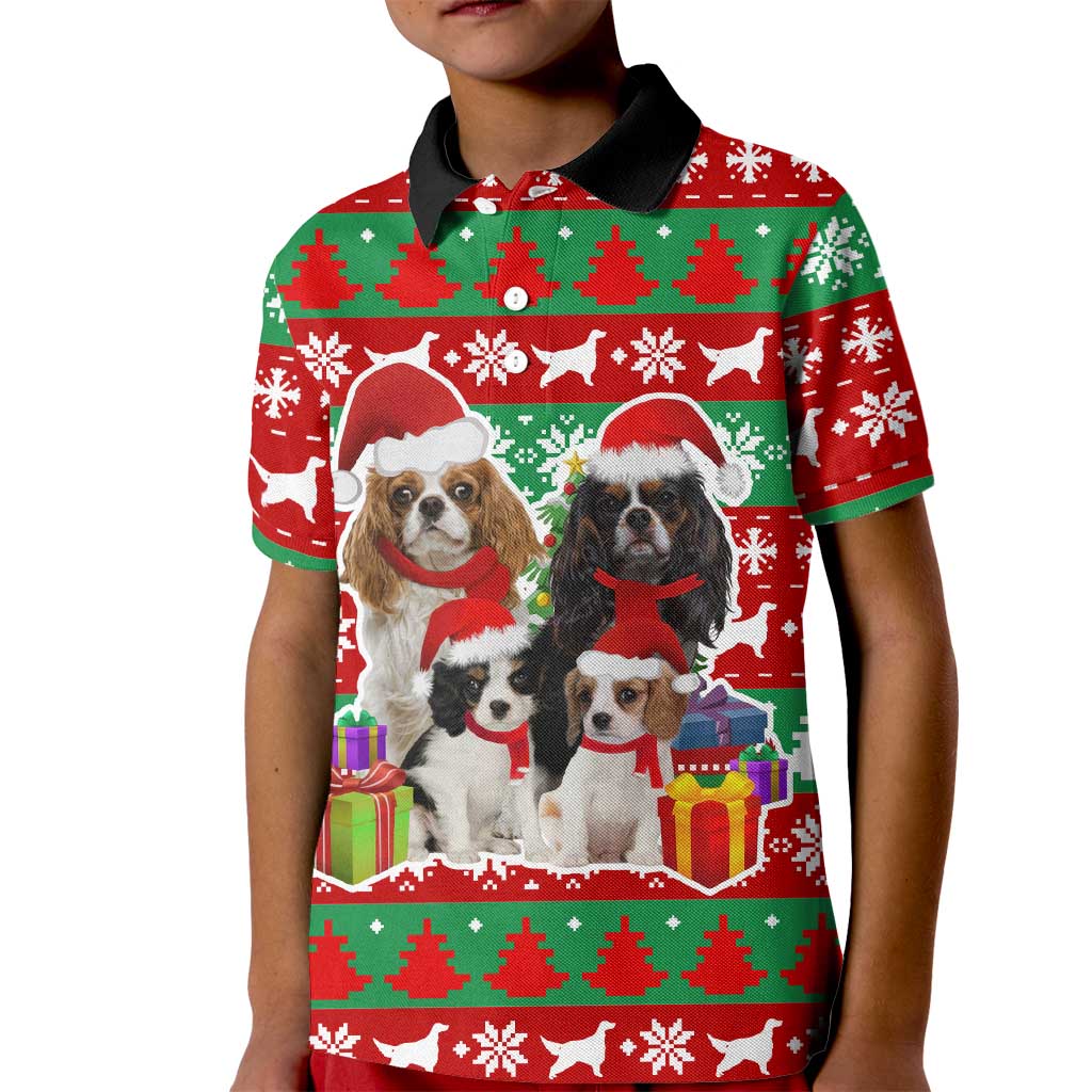 Christmas Dogs Kid Polo Shirt with Santa Hats and Red Green Holiday Pattern - Wonder Print Shop