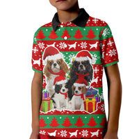 Christmas Dogs Kid Polo Shirt with Santa Hats and Red Green Holiday Pattern - Wonder Print Shop
