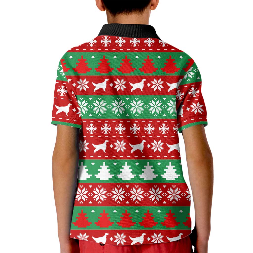 Christmas Dogs Kid Polo Shirt with Santa Hats and Red Green Holiday Pattern - Wonder Print Shop