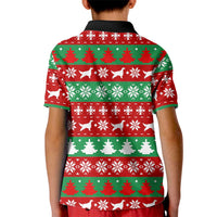 Christmas Dogs Kid Polo Shirt with Santa Hats and Red Green Holiday Pattern - Wonder Print Shop