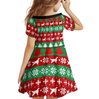 Christmas Dogs Kid Short Sleeve Dress with Santa Hats and Red Green Holiday Pattern - Wonder Print Shop