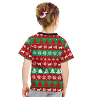 Christmas Dogs Kid T Shirt with Santa Hats and Red Green Holiday Pattern - Wonder Print Shop