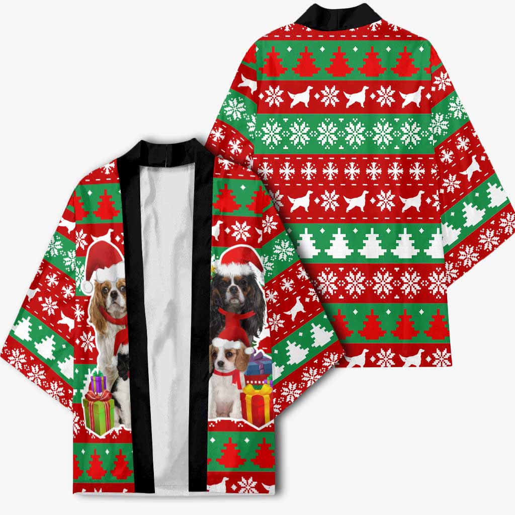Christmas Dogs Kimono with Santa Hats and Red Green Holiday Pattern - Wonder Print Shop
