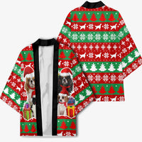 Christmas Dogs Kimono with Santa Hats and Red Green Holiday Pattern - Wonder Print Shop