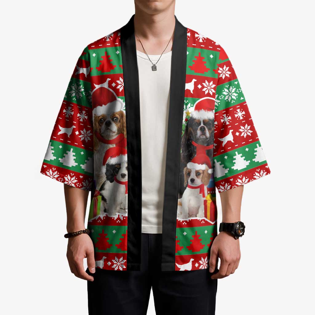 Christmas Dogs Kimono with Santa Hats and Red Green Holiday Pattern - Wonder Print Shop