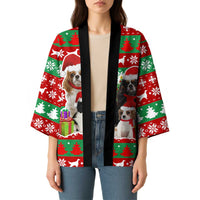 Christmas Dogs Kimono with Santa Hats and Red Green Holiday Pattern - Wonder Print Shop