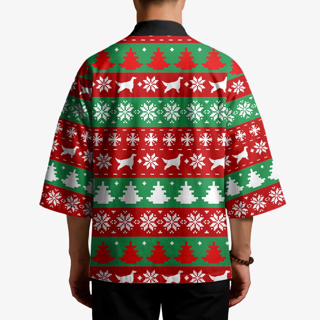 Christmas Dogs Kimono with Santa Hats and Red Green Holiday Pattern - Wonder Print Shop