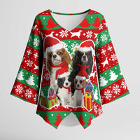 Christmas Dogs Kimono Sleeve Blouse with Santa Hats and Red Green Holiday Pattern - Wonder Print Shop
