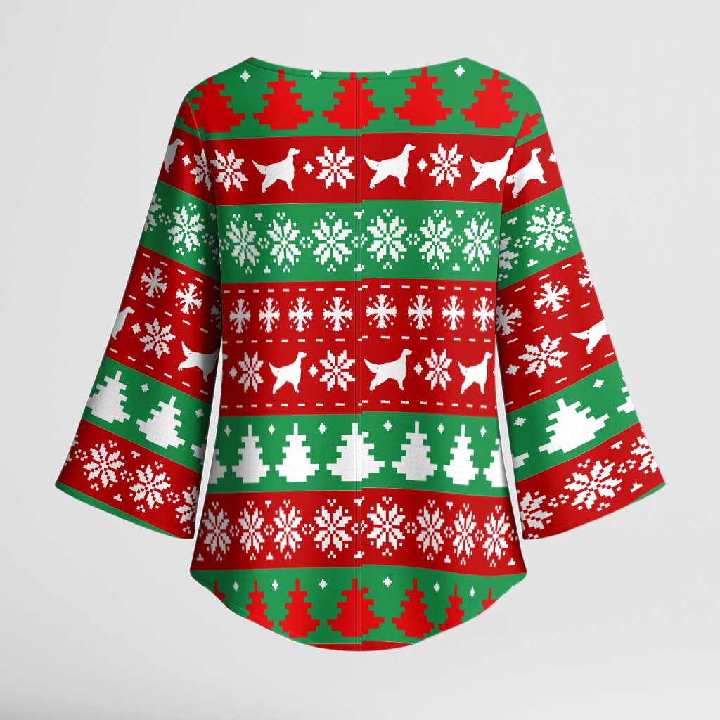 Christmas Dogs Kimono Sleeve Blouse with Santa Hats and Red Green Holiday Pattern - Wonder Print Shop