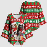 Christmas Dogs Kimono Sleeve Blouse with Santa Hats and Red Green Holiday Pattern - Wonder Print Shop