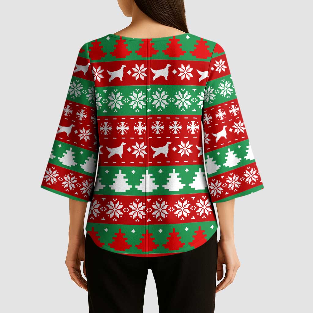 Christmas Dogs Kimono Sleeve Blouse with Santa Hats and Red Green Holiday Pattern - Wonder Print Shop