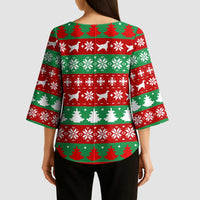 Christmas Dogs Kimono Sleeve Blouse with Santa Hats and Red Green Holiday Pattern - Wonder Print Shop