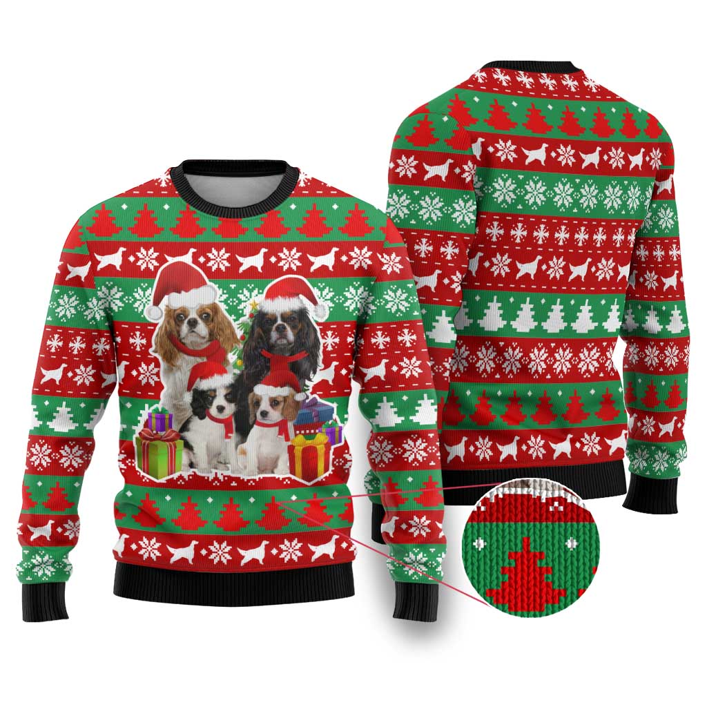 Christmas Dogs Ugly Christmas Sweater with Santa Hats and Red Green Holiday Pattern - Wonder Print Shop