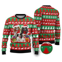 Christmas Dogs Ugly Christmas Sweater with Santa Hats and Red Green Holiday Pattern - Wonder Print Shop