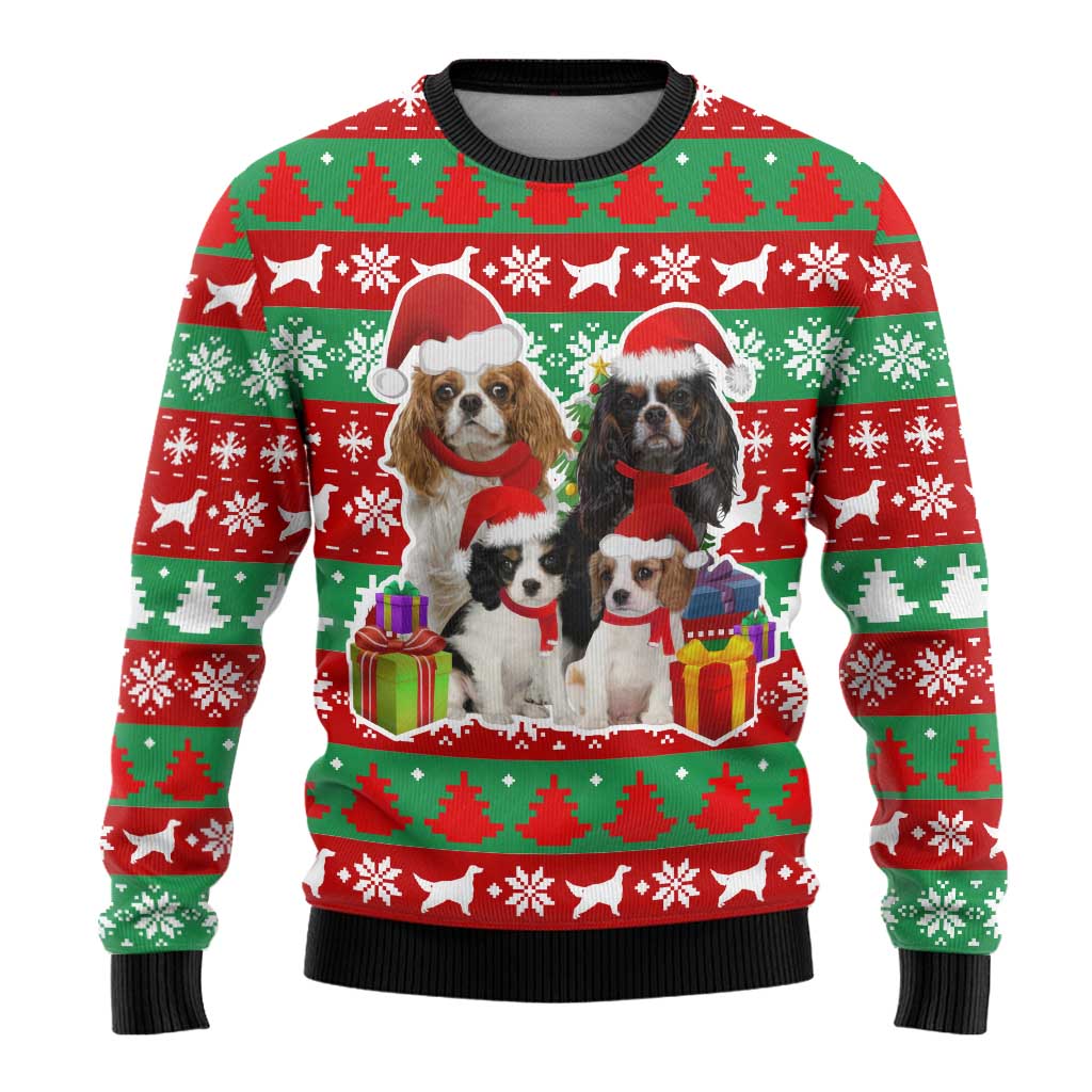 Christmas Dogs Ugly Christmas Sweater with Santa Hats and Red Green Holiday Pattern - Wonder Print Shop
