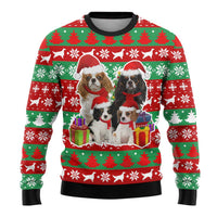 Christmas Dogs Ugly Christmas Sweater with Santa Hats and Red Green Holiday Pattern - Wonder Print Shop