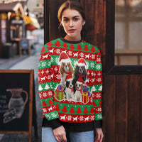 Christmas Dogs Ugly Christmas Sweater with Santa Hats and Red Green Holiday Pattern - Wonder Print Shop