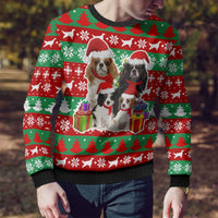 Christmas Dogs Ugly Christmas Sweater with Santa Hats and Red Green Holiday Pattern - Wonder Print Shop