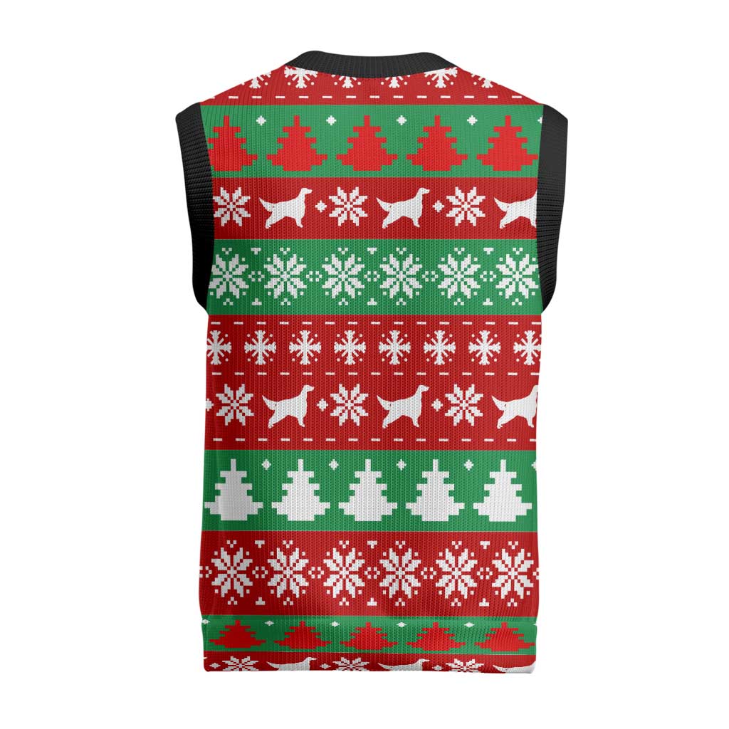 Christmas Dogs Christmas Knitted V-Neck Vest with Santa Hats and Red Green Holiday Pattern - Wonder Print Shop