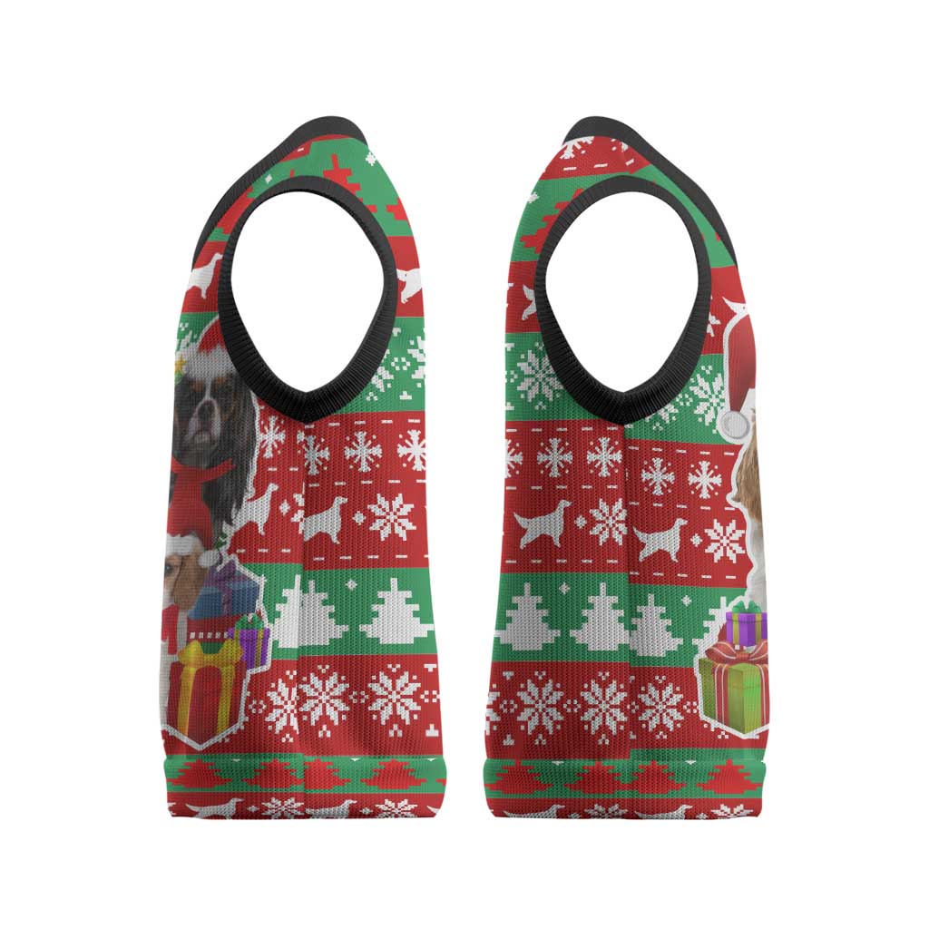 Christmas Dogs Christmas Knitted V-Neck Vest with Santa Hats and Red Green Holiday Pattern - Wonder Print Shop