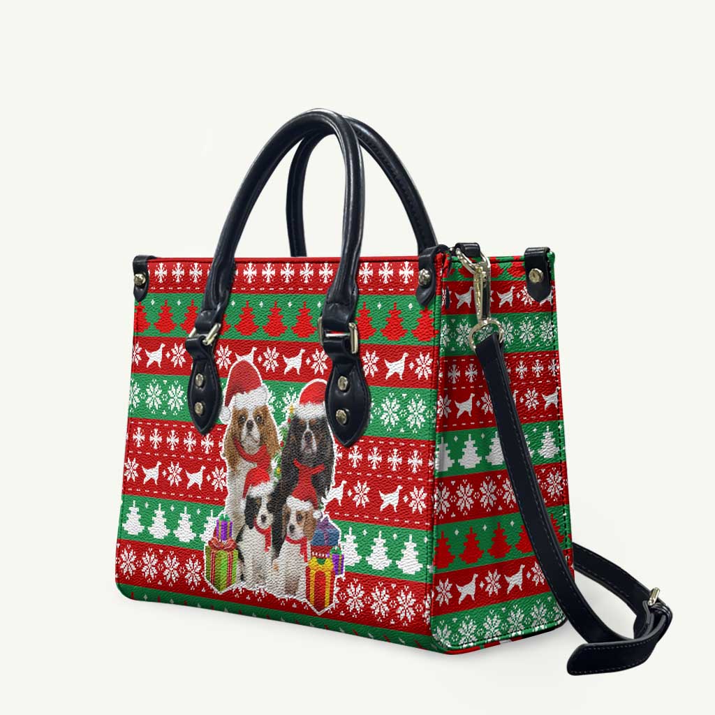 Christmas Dogs Leather Bag with Santa Hats and Red Green Holiday Pattern - Wonder Print Shop