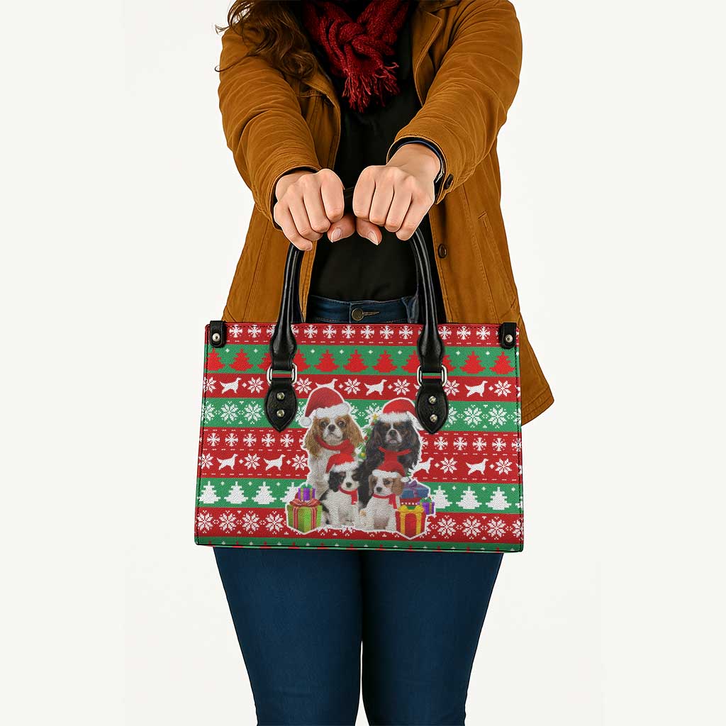 Christmas Dogs Leather Bag with Santa Hats and Red Green Holiday Pattern - Wonder Print Shop