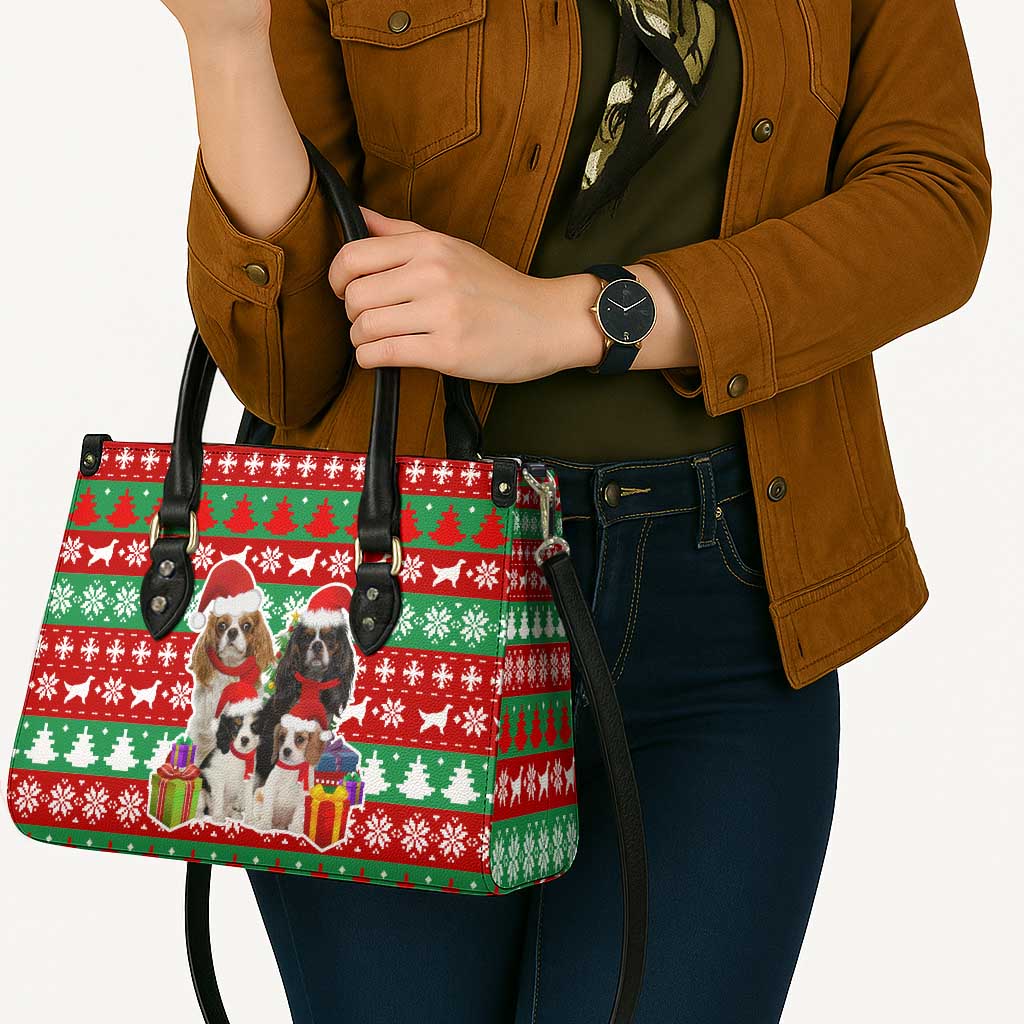 Christmas Dogs Leather Bag with Santa Hats and Red Green Holiday Pattern - Wonder Print Shop