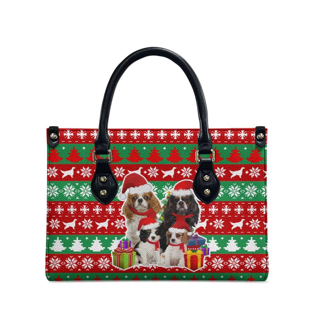 Christmas Dogs Leather Bag with Santa Hats and Red Green Holiday Pattern - Wonder Print Shop