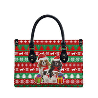 Christmas Dogs Leather Bag with Santa Hats and Red Green Holiday Pattern - Wonder Print Shop