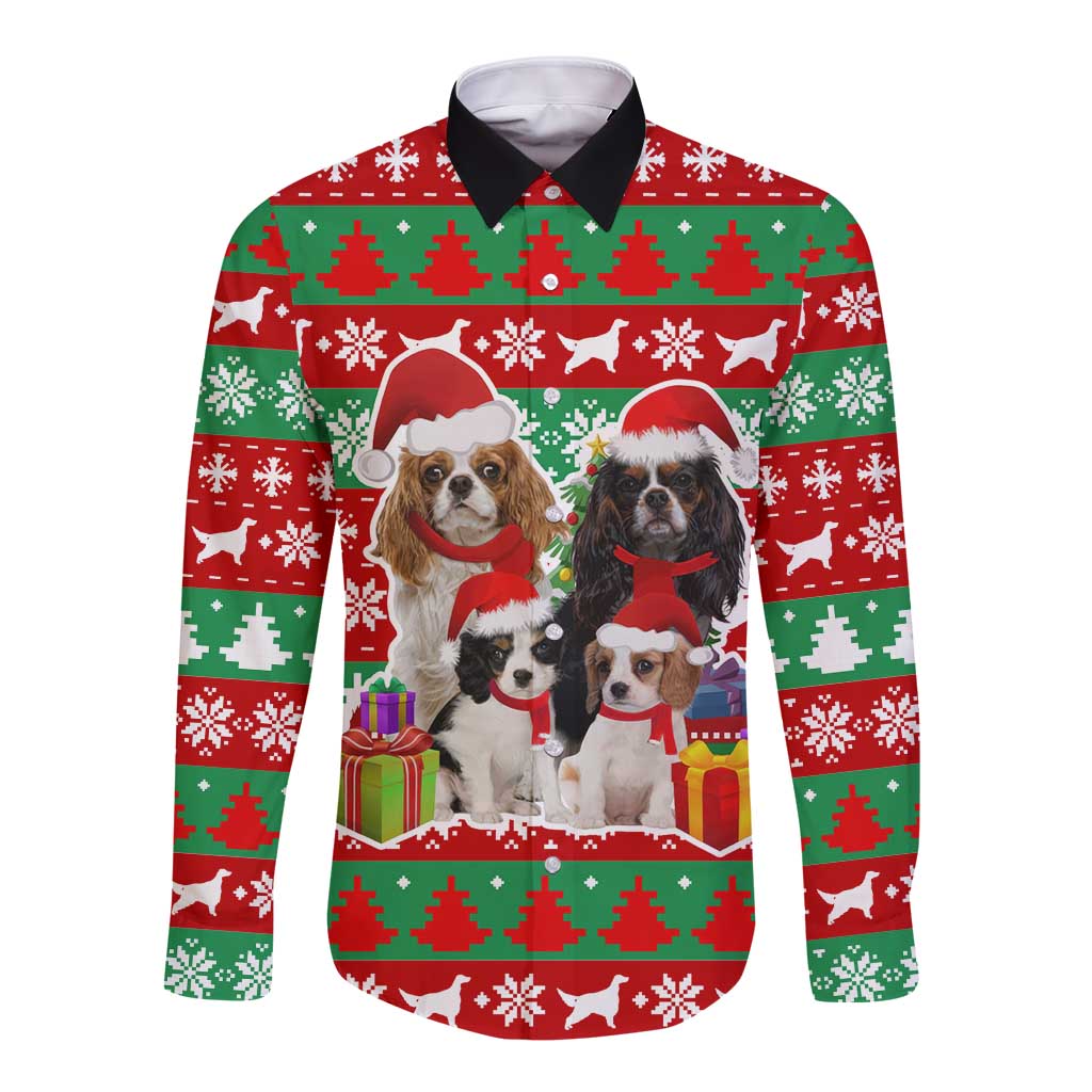 Christmas Dogs Long Sleeve Button Shirt with Santa Hats and Red Green Holiday Pattern - Wonder Print Shop