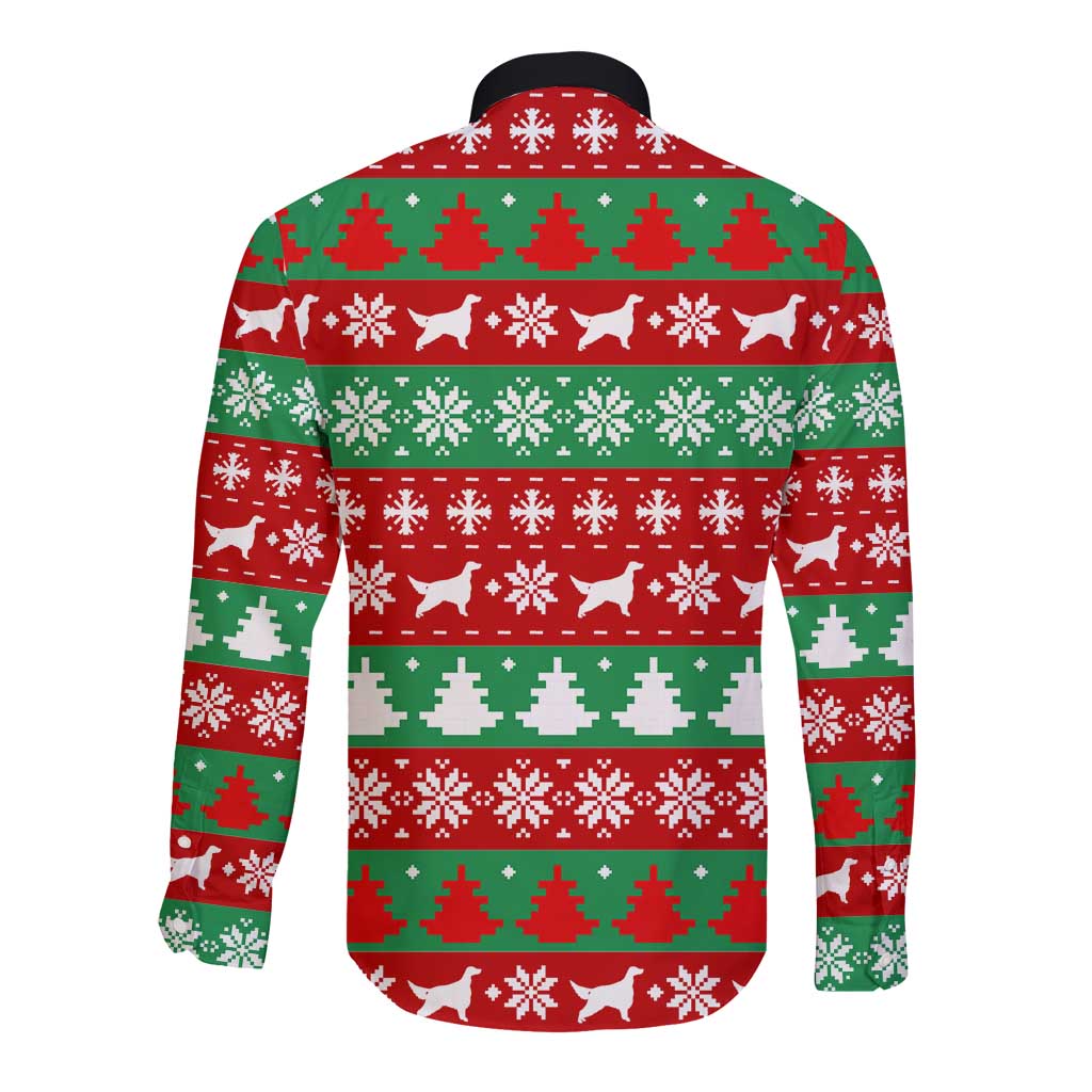 Christmas Dogs Long Sleeve Button Shirt with Santa Hats and Red Green Holiday Pattern - Wonder Print Shop