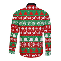 Christmas Dogs Long Sleeve Button Shirt with Santa Hats and Red Green Holiday Pattern - Wonder Print Shop