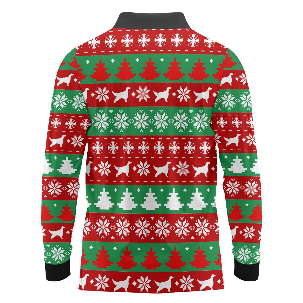 Christmas Dogs Long Sleeve Polo Shirt with Santa Hats and Red Green Holiday Pattern - Wonder Print Shop