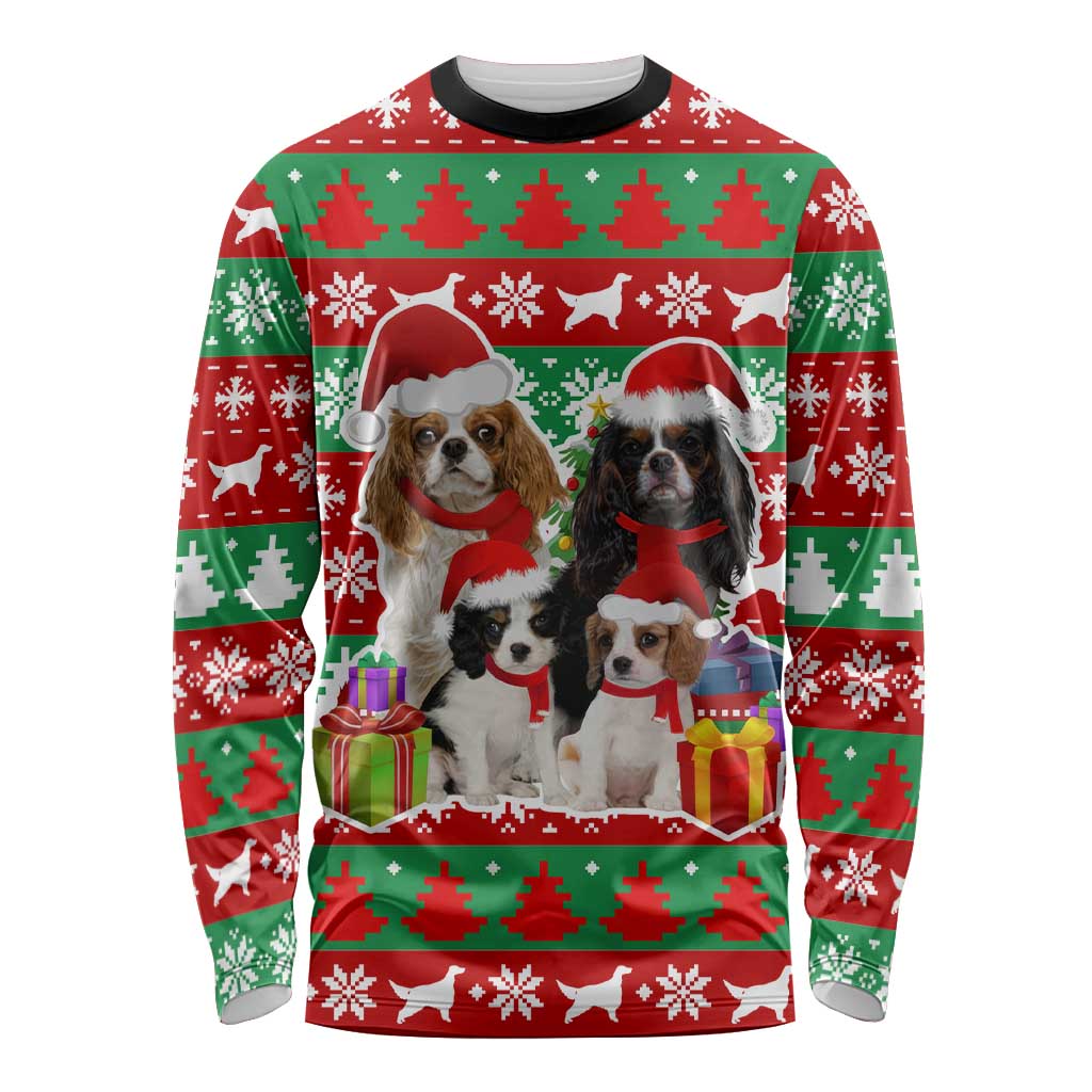 Christmas Dogs Long Sleeve Shirt with Santa Hats and Red Green Holiday Pattern - Wonder Print Shop