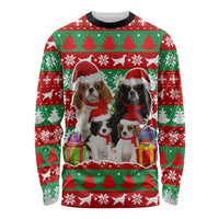 Christmas Dogs Long Sleeve Shirt with Santa Hats and Red Green Holiday Pattern - Wonder Print Shop