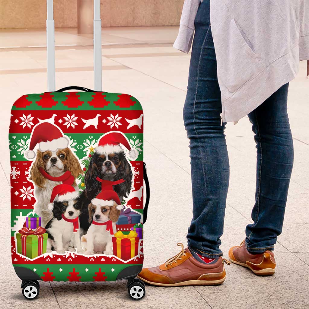 Christmas Dogs Luggage Cover with Santa Hats and Red Green Holiday Pattern - Wonder Print Shop