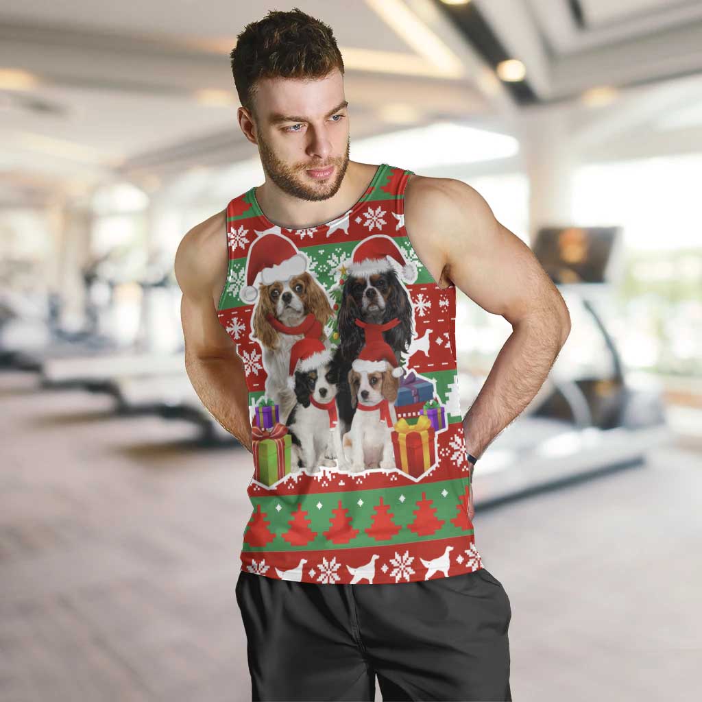 Christmas Dogs Men Tank Top with Santa Hats and Red Green Holiday Pattern - Wonder Print Shop