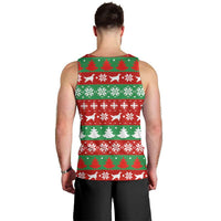 Christmas Dogs Men Tank Top with Santa Hats and Red Green Holiday Pattern - Wonder Print Shop