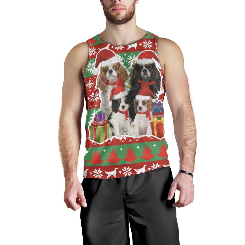 Christmas Dogs Men Tank Top with Santa Hats and Red Green Holiday Pattern - Wonder Print Shop