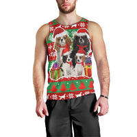 Christmas Dogs Men Tank Top with Santa Hats and Red Green Holiday Pattern - Wonder Print Shop