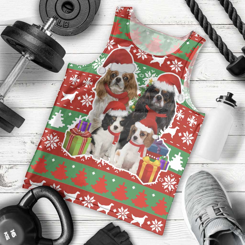 Christmas Dogs Men Tank Top with Santa Hats and Red Green Holiday Pattern - Wonder Print Shop