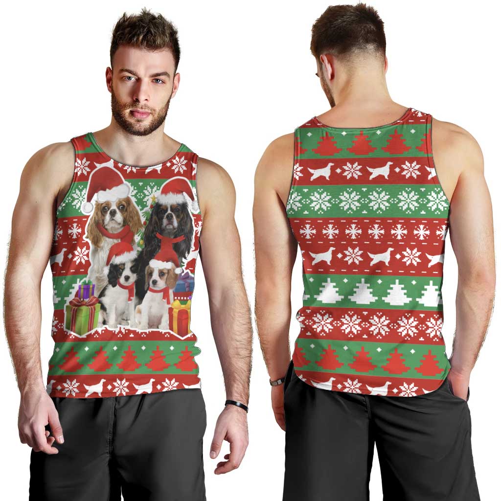 Christmas Dogs Men Tank Top with Santa Hats and Red Green Holiday Pattern - Wonder Print Shop