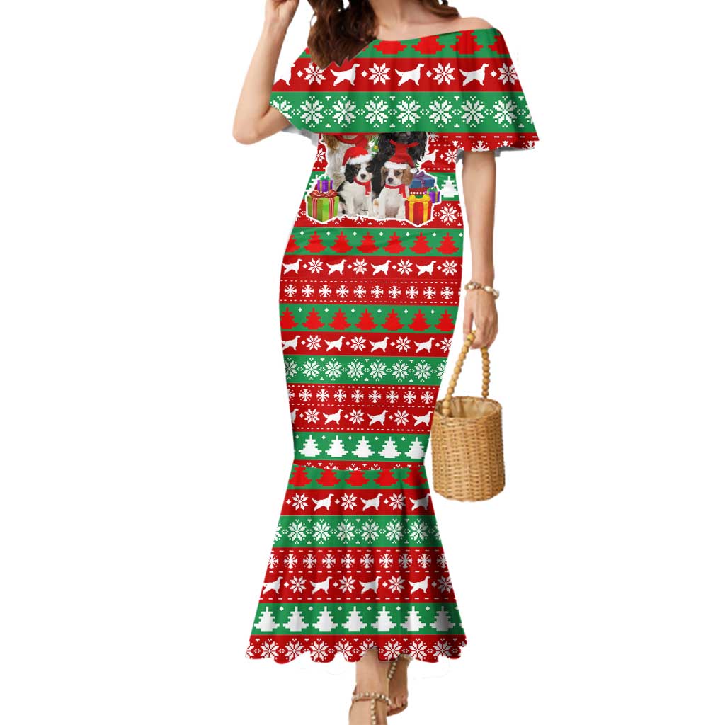 Christmas Dogs Mermaid Dress with Santa Hats and Red Green Holiday Pattern - Wonder Print Shop