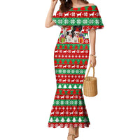 Christmas Dogs Mermaid Dress with Santa Hats and Red Green Holiday Pattern - Wonder Print Shop