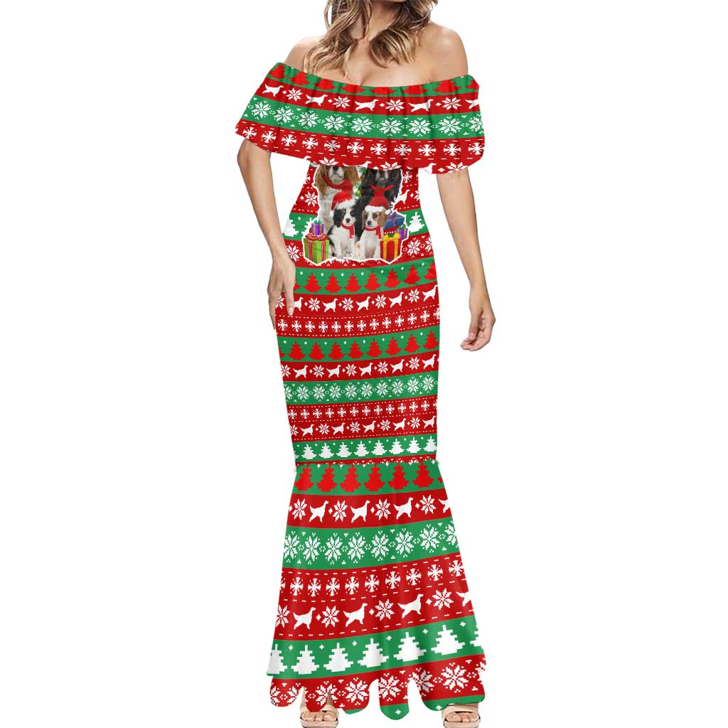 Christmas Dogs Mermaid Dress with Santa Hats and Red Green Holiday Pattern - Wonder Print Shop