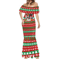 Christmas Dogs Mermaid Dress with Santa Hats and Red Green Holiday Pattern - Wonder Print Shop